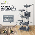 Tall Cat Tree for Indoor Large Cats or Kittens, Multi-Level Cat Activity Tree with Scratching Posts, Hammock, Cat Cave Condo, Modern Cute Small Cat Climbing Tower with Widened Perch