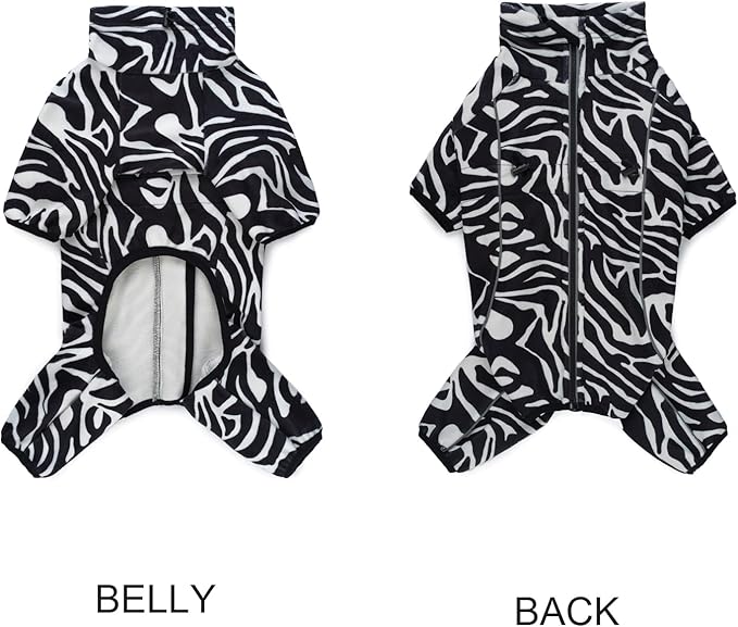 Fleece Dog Coat for Small Medium Dog,Pullover Pajamas Jumpsuit Bodysuit Puppy Coats with Legs, Pet Windproof Warm Cold Weather Jacket Full Body Vest Cozy Snowsuit Outfit Clothes (Zebra Striped, L)
