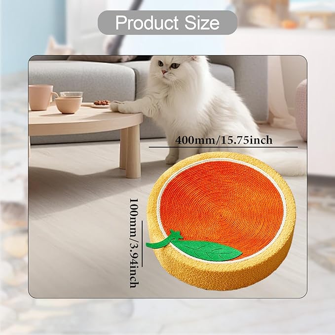 Cat Scratcher Bed Lounge Round Anti Slip Bottom 40cm Mat Cat Scratch Pad for Indoor Cats to Play, Rest, Grind Kitten Training, Orange