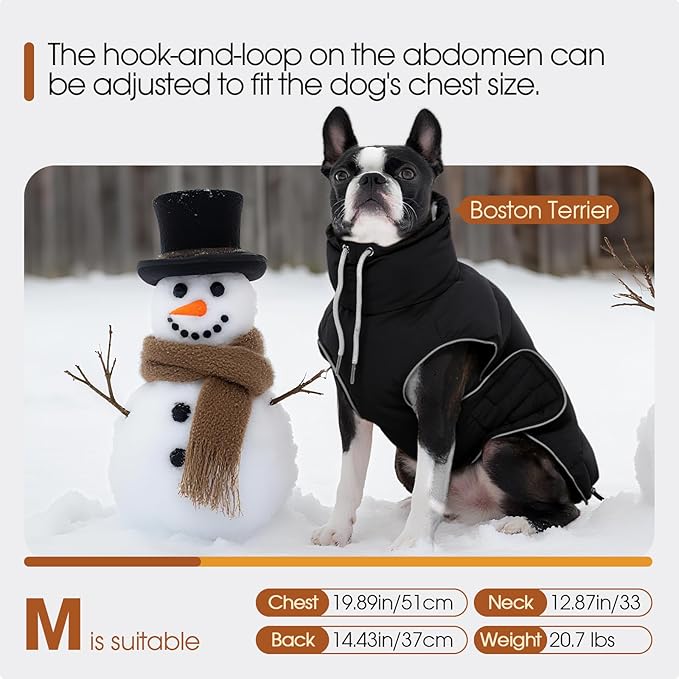 FUAMEY Dog Puffer Jacket for Medium Dogs,Dog Cold Weather Coats Dogs Down Jackets Waterproof Pet Snowsuits Warm Puppy Winter Vest Turtleneck Pets Adjustable Jackets Coats Black M