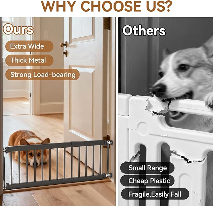 Short Dog Gate,18"-45" Adjustable Extra Wide Metal Short Dog Gate to Step Over, 18" Tall Small Pet Gate with 3 Extension Kits