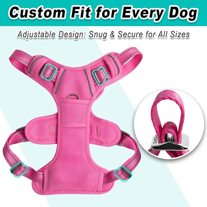 BARKBAY Dog Harness No Pull Mesh for Large Dogs - Adjustable, Reflective, Comfortable, No Choke, Heavy-Duty - Perfect for Outdoor Training, Walking, and Hiking - Strong & Durablee - XL & Pink Mesh