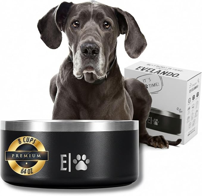 EVELANDO® 64 oz - 8 Cups Stainless Steel Dog Bowl – Triple-Insulated Pet Dish Keeps Water Cold & Food Warm – BPA-Free, Non-Slip Base – Durable & Elegant Feeding Bowl for Small & Medium Dogs & Cats