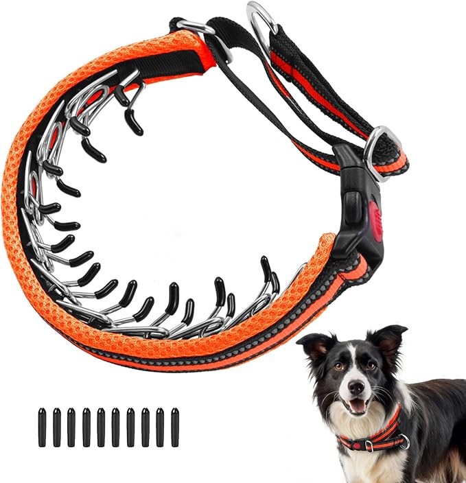 Martingale No Pull Dog Collar for Large Medium Small Dogs, Heavy Duty Nylon Adjustable Reflective Anti Pull Slip Collar with Buckle for Training Walking Hunting S Orange