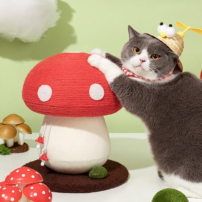 Happy & Polly Mushroom Cat Scratcher Toy, Red and White, Floor Mount, Modern Style, for Indoor Climbing (Red, Mediu)