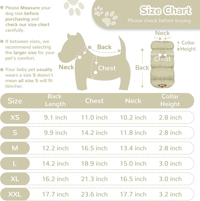 Winter Warm Dog Jacket for Small Medium Dogs Cats Cold Weather Coats with Harness Paded Dogs Fleece Vest Waterproof Windproof Dog Snow Jacket Pet Puppy Clothes (Khaki,XXL)