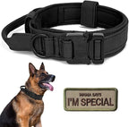 Tactical Dog Collar with Handle - Military Adjustable Dog Training Collar Soft Nylon and Heavy Duty Metal Buckle for Medium Large Dogs - with Patch (Black, Large)
