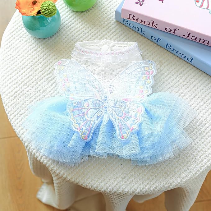 Fashion Sweet Puppy Dog Blingbling Princess Skirt Pet Dog Lace Cake Camisole Tutu Dress B-Light Blue L