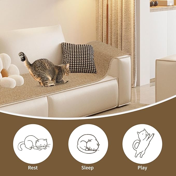 FHTONGE 71x15.8 Thickened Cat Wall Climbing Carpet with 16 Fixed Nails, Extra Large Tall Cat Scratch Pad for Wall, Wall Mounted Climbing Cat Scratcher for Furniture Couch Sofa Protector(Camel)