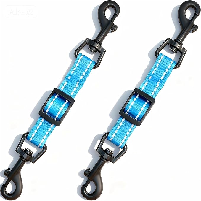 2 Pcs Dog Collar Safety Clips with Double Ended Clasps | Adjustable Collar Backup Clip for Dog Harness & Collars Connectors, Training for Walking, Running, and Hiking, Safety Clip - Blue