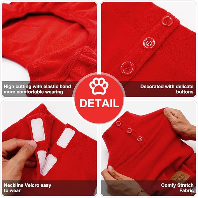 cyeollo Dog Pajamas Fleece Dog Pjs Thermal Puppy Onesie Stretchy Jumpsuits Doggie Warm Coat Outfits for Pet Cat Apparel Color Red