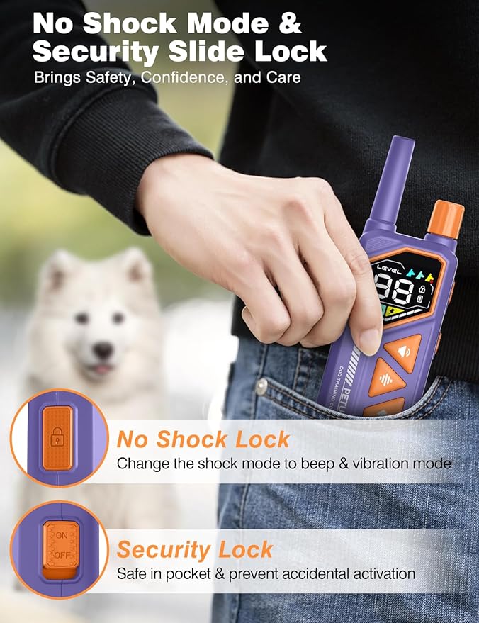 Dog Training Collar with Remote - 3300Ft & IP67 Waterproof Dog Training Collar with Beep Vibration Static & No Static Modes, Shock Collar for 5-120lbs Small Medium Large Dogs, Security Lock,Flashlight