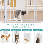 No Pawblems Free Standing Dog Gate with Cat Door, 30'' Tall Foldable Dog Fence for Indoor & Outdoor, Up to 104 Inch Extra Wide Puppy Gate for Stairs, Hallways, Doorways, Deck, Yard (White, 4 Panels)