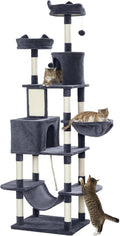 PawHut Cat Tree, 81" Cat Tower for Large Adults Indoor Cats with Cat Scratching Posts, Scratching Board, Cat Condos, Cat Beds, Hammocks, Multi-Level Platforms, Toy Balls & Rope Cat Toy, Dark Gray