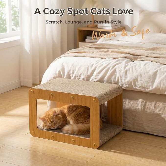 Avont Cat Scratcher House, 2-in-1 Scratch Cardboard & Scratching Pad for Indoor Cats, Double-Layer Scratch Box and Corrugated Board for Kitty -Straight
