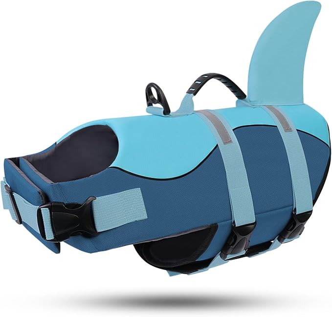 ASENKU Dog Life Jacket - Pet Safety Vest for Swimming & Boating, Shark Life Jacket with Floatation, Dog Lifesavers Swimsuits for Small Medium Large Dogs (Deepblue, XL)