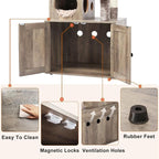 Cat Tree with Litter Box Enclosure, 2-in-1 Cat Tower for Indoor Cats, Large Wood Cat Condo with Basket, Scratching Posts, Pompoms, Grey