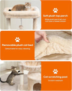 SYANDLVY Small Cat Tree for Indoor Cats, Kittens Condo with Scratching Post and Board, Modern Activity Tower with Cradle, Beige