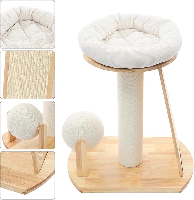 Multifunctional Cat Tree, Wooden Cat Tree Tower with Space Capsule and Scratcher, Cats Climbing Tower Set for Cats Climbing, Scratching, Sleeping, Exercising (Style 01)