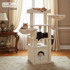 CozyCatFurniture Cat Tree for Maine Coon Cats with Big Perch on Top, Luxury 69in Cat Condo King with Two Large Hammocks, XXL Heavy Duty Cat Tower