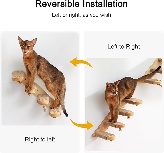 FUKUMARU Cat Climbing Shelf Wall Mounted, Four Step Cat Stairway with Jute Scratching for Kitten Perch Platform Walls Furniture
