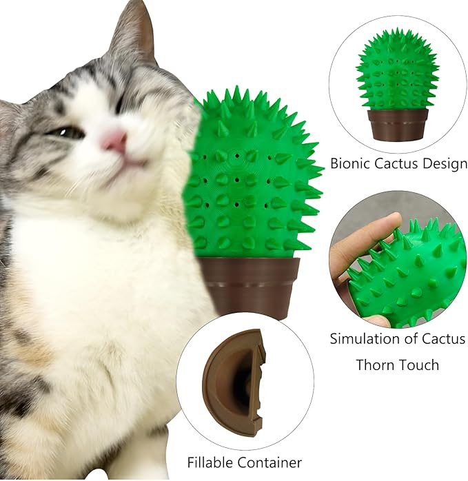Cactus Cat Self Groomer – Adorable Cat Wall Scratcher, Wall & Corner Mounted Scratch Board for Indoor Cats, with Massage Bristles for Clawing, Stretching,Grooming and Itching Relief