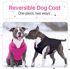 Lelepet Reversible Dog Coat Waterproof Dog Jacket Windproof Puffer Vest for Winter Warm Lightweight Coats for Medium Dogs Adjustbale Hook & Loop Pet Apparel with Leash Hole, French Bulldog, Rose Red L