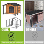 GUTINNEEN Dog House for Outdoor Use, Large Heated Dog Shelter with Durable Metal Frame for Weatherproof Dog Kennel for Winter with Insulated Liner and Heating Pad for Large Dogs(Brown