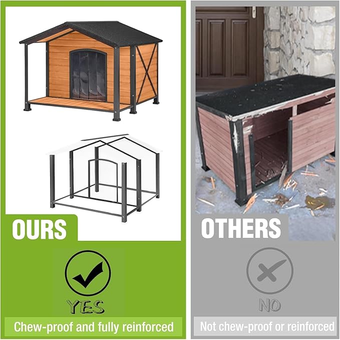 GUTINNEEN Dog House for Outdoor Use, Large Heated Dog Shelter with Durable Metal Frame for Weatherproof Dog Kennel for Winter with Insulated Liner and Heating Pad for Large Dogs(Brown