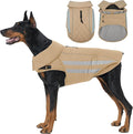 IECOii Dog Fleece Jacket - Reflective Cold Weather Coats Waterproof, Adjustable Broad Chest Dogs Winter Coat for Snow Rain Warmth, Outdoor Hunting Snowsuit for German & Shepherd, Khaki, Sizes 2XL