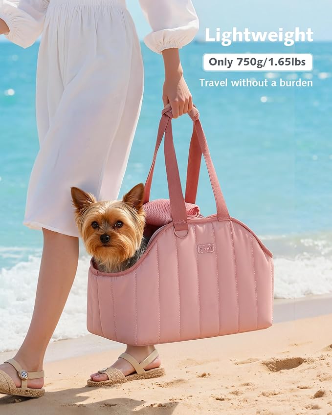 Pecute Dog Purse Carrier, Lightweight Dog Carriers for Small Dogs with Large Pockets, Dog Soft-Sided Carriers up to 6.6lbs, Pet Carrier for Puppy Cat, Suitable for Travel, Subway, Pink