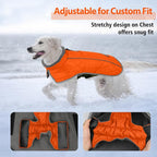 Fragralley Dog Coat Medium, Waterproof Dog Jacket with Warm Fleece Lining, Adjustable Reflective Dogs Winter Coat, Turtleneck Pet Coats for Cold Weather (Orange M)