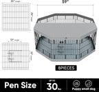 PJYuCien Dog Playpen with Top Cover and Bottom Pad - Metal Foldable Exercise Pen, 8 Panels 24" H x 24" W Indoor Outdoor Pet Fence Puppy Crate Kennel, Gray