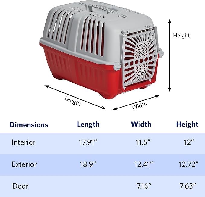 MidWest Homes for Pets Spree Travel Carrier - Hard-Sided Dog & Cat Carrier, Small Pet Travel Crate with Handle, Ventilated Design, Durable Plastic Door, Easy Assembly, 19-Inch, Red