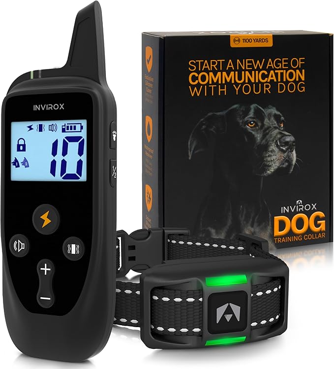 INVIROX 2026 Edition Dog Training Collar, 123 Levels for Reactive or Stubborn Dogs, 1100yd Long-Range E Collar, Waterproof Rechargeable System with Manual Bark Control for Large Dogs