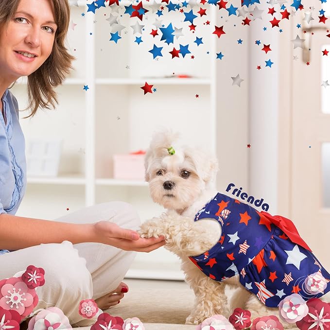 Frienda 6 Pack Valentines Day Dog Costume St. Patrick's Independence Day Christmas Halloween Thanksgiving Dress Bow Puppy Pack Girl Cat Birthday American Flag Dog(XL (9-11lbs))