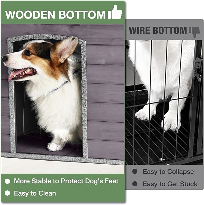 43.3’’ Large Dog House Outdoor Weatherproof Dog Kennel with Upgraded Thickened Metal Frame, Dog Shelter with PVC Curtain, Openable Roof and Removable Floor, Easy to Clean (Grey)