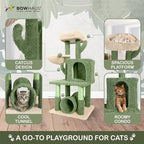 Cactus Cat Tower for Indoor Cats, Cute 40-Inch Small Cactus Cat Tree w/Widened Perch for Large Cats & Kittens, Multi-Level Cat Activity Tree w/Scratching Post, Tunnel, Basket, Cat Cave Condo