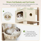 Globlazer Heavy Duty Cat Tree, 83 Inch Giant Cat Tower with 7 Scratching Posts, Multi-Level Large Cat Condo for Indoor Cats Large Adult, 2 Perchs, 3 Sturdy Hanging Baskets, Cat Toys, F83C, Beige