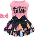 CuteBone Birthday Dog Dresses Velvet Holiday Small Dogs Clothes Onesie Pet Apparel Girl Puppy Skirt with Bow Hair Rope CVA48XXS-D