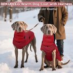 BRKURLEG Dog Winter Coat with Harness Built in, Warm Jacket for Small Medium and Large Dogs, Windproof Turtleneck Fleece Dogs Snowsuit with Hook & Loop, Reflective Christmas Dog Jacket, Red M