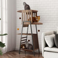 58-Inch Outdoor Cat Tower Metal, Large Cat Tower Platform, Modern Cats Tree with Scratching Board & Removable Pads, Cats Furniture for Indoor Cats, Large Perch Hammock