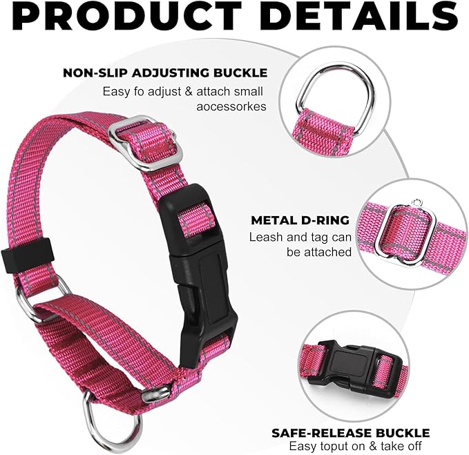 Martingale Collar for Dogs,Reflective Martingale Dog Collars with Quick Release Buckle,Adjustable Nylon No Pull Dog Collar for Walking Training (Red, Extra Large)