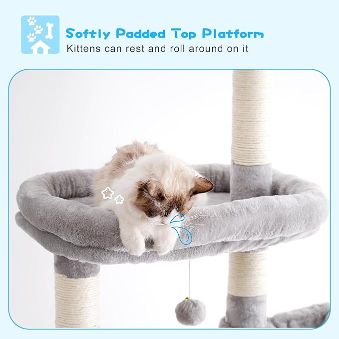 Hey-brother Cat Tree, 98.4-110.2 Inches Floor to Ceiling Cat Tree-Adjustable Height, Tall Cat Climbing Tower for Cats Large Adult with Scratching Post, Cat cando, Light Gray 0MPJ091W