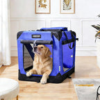 JESPET Soft Dog Crates Kennel for Pets, 3 Door Soft Sided Folding Travel Pet Carrier with Straps and Fleece Mat for Dogs, Cats (Royal Blue, X-Large(36" L x 24" W x 27" H))