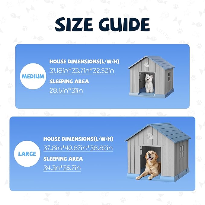 VIXZEN Dog House Outdoor, 31 Inches Weatherproof Resin Dog House Indoor Large with Air Vents & Elevated Floor, Doghouse Outdoor for Large Dogs, Easy Assembly, Versatile Storage Functionality, Blue
