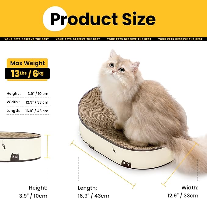 Oval Cat Scratcher Bed, 2-in-1 Cat Scratching Board, Natural Corrugated Cardboard Scratch Pad Lounge, Sealed Base Traps Debris,No Assembly Kitty Furniture,Stylish Colors Blends Any Home Decor