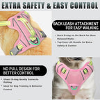 BARKBAY No Pull Dog Harness Large Reflective Dog Harness with Front Clip and Easy Control Handle for Walking Training Running with ID tag Pocket(Baby Pink & Sunlight,XS)