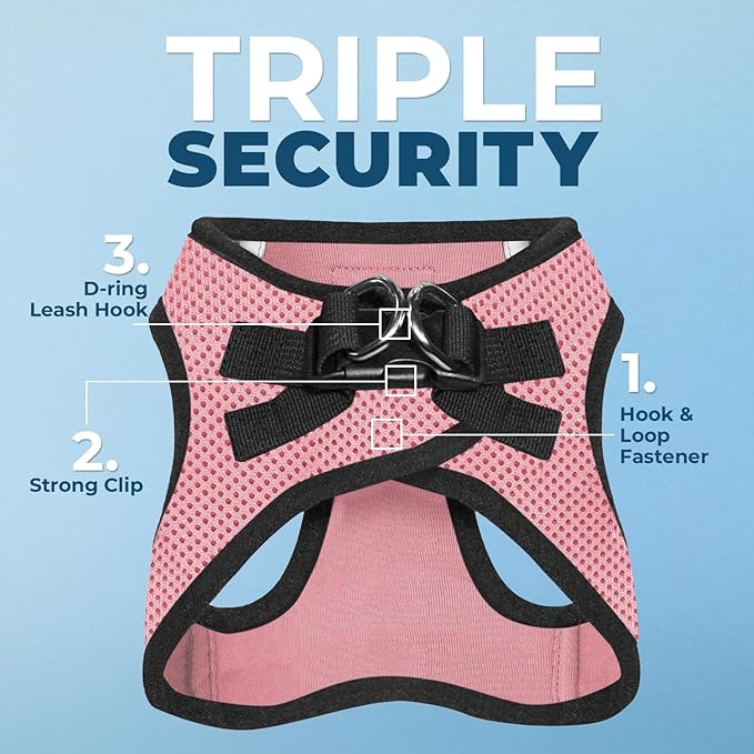 Best Pet Supplies Voyager Step-in Air Harness - All Weather Mesh, Reflective, No Pull Harness for Dogs, Cats - Secure with Hook & Loop Fastener, Buckle, Double D-Rings - Pink/Black Trim, XL