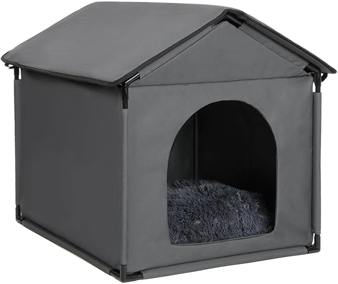 Large Cat & Small Dog House Soft Indoor (Int 22x20x18in/Ext 24x22x24in) for Ragdolls, Small French Bulldog, Welsh Corgi, Mini Schnauzer, Small Pet House with Soft Cushion, Oxford Fabric, Gray